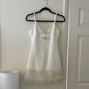 Likely White Mini New Years Eve Dress with Feather Hem